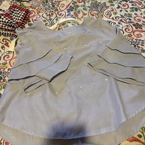 blue and white striped pearl blouse